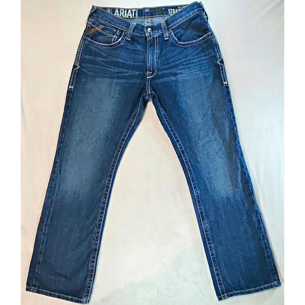 Ariat Men's Slim Straight Fit Blue Denim Jeans Medium Wash 5-Pocket Size 33x32